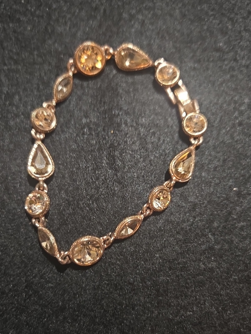 Gold Tone Crystal Teardrop & Round Link Bracelet